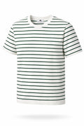 White t-shirt with green stripes