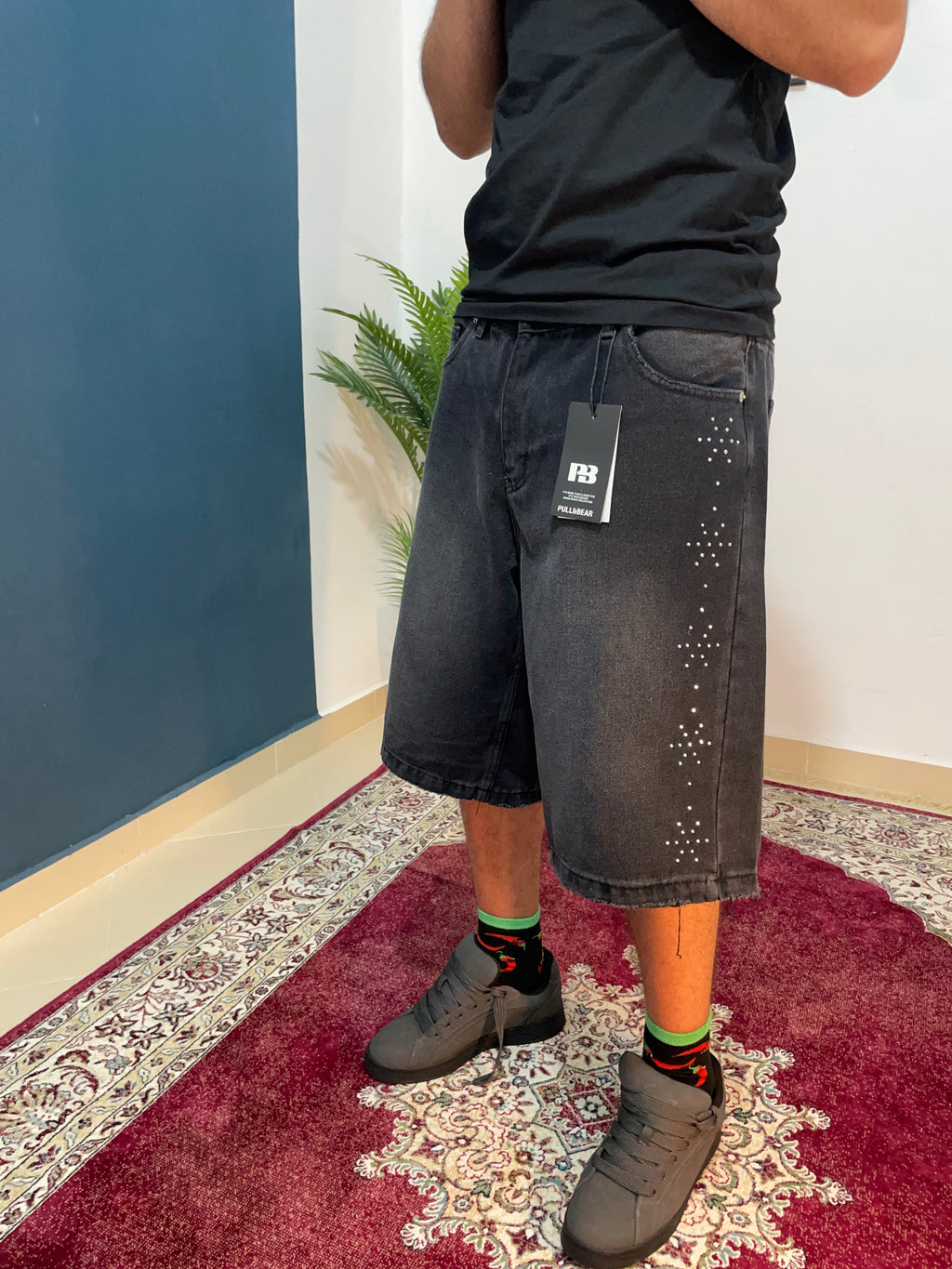 black baggy shorts
