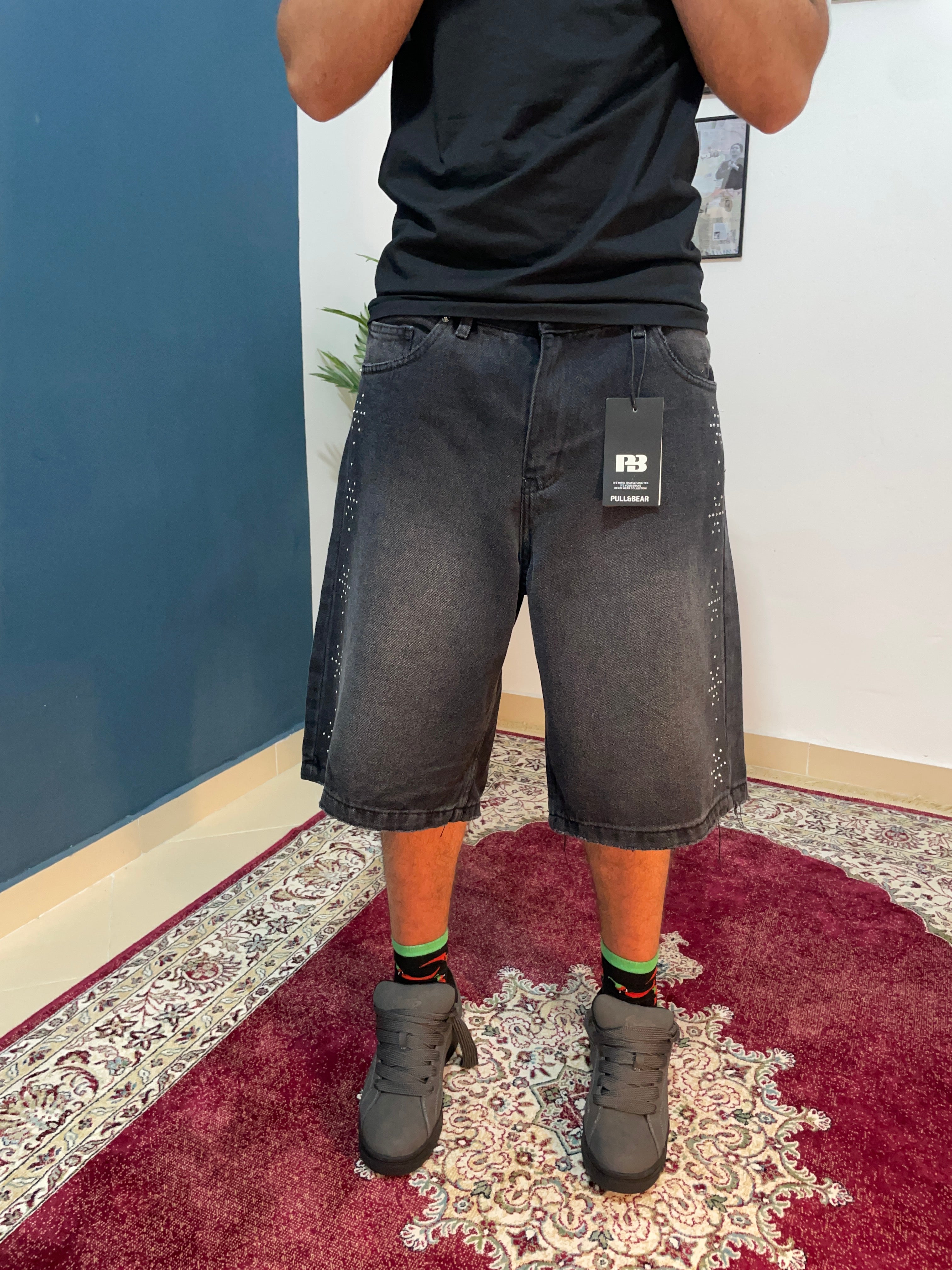 black baggy shorts