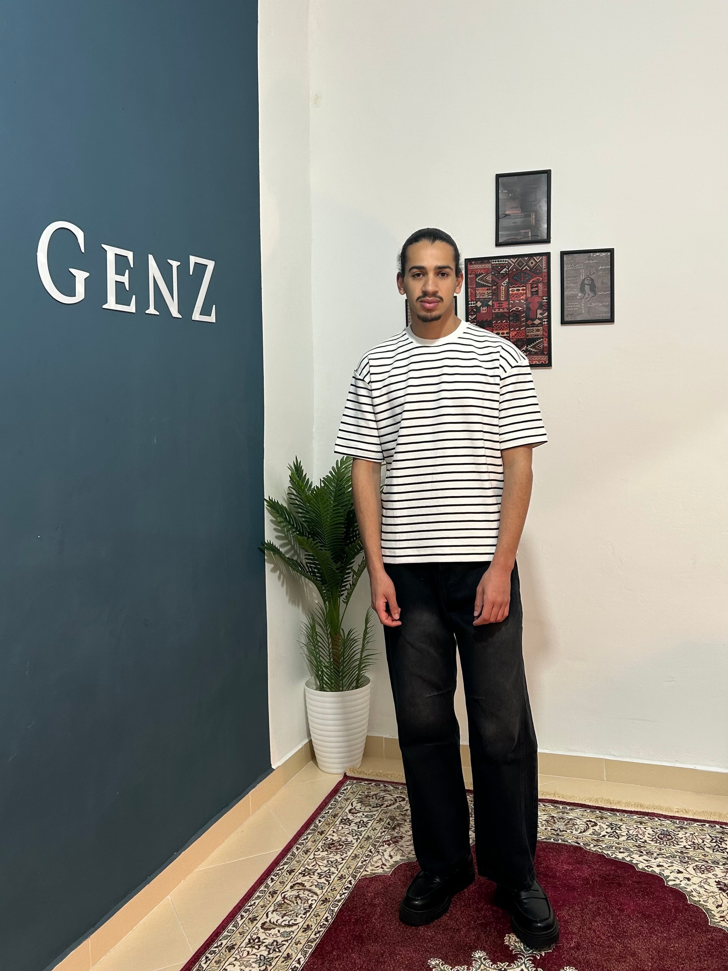 White t-shirt with black streps