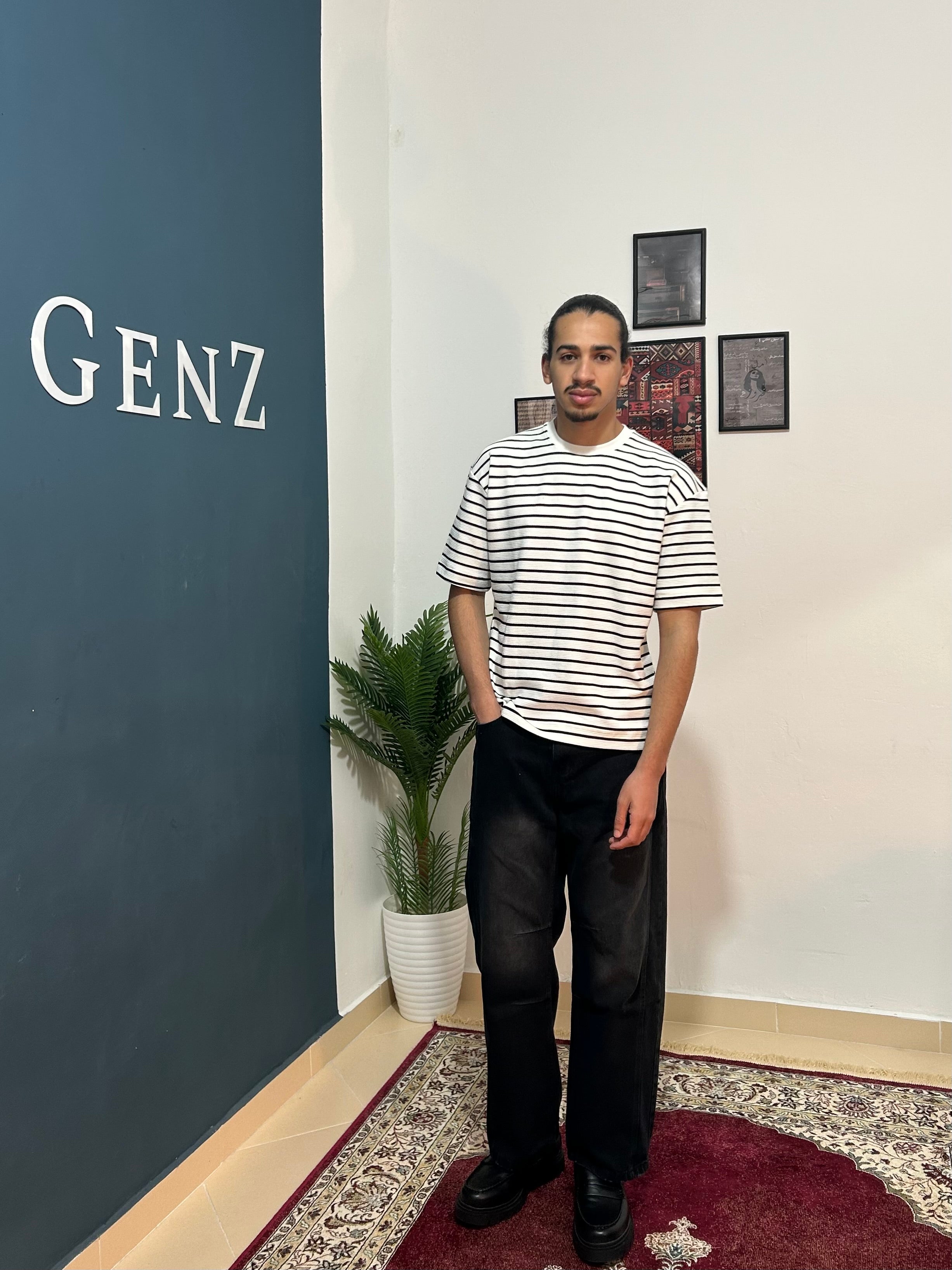 White t-shirt with black streps