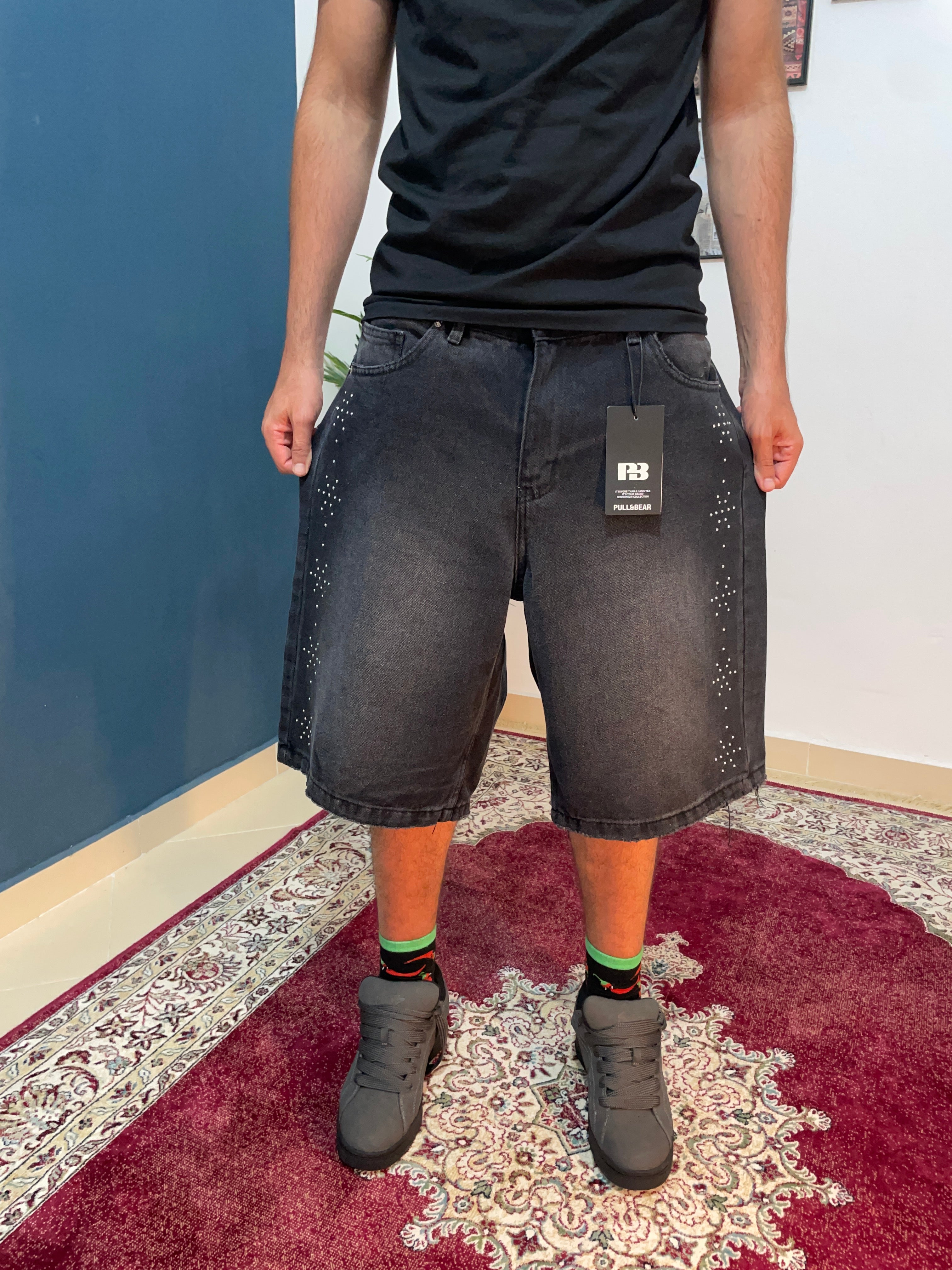 black baggy shorts