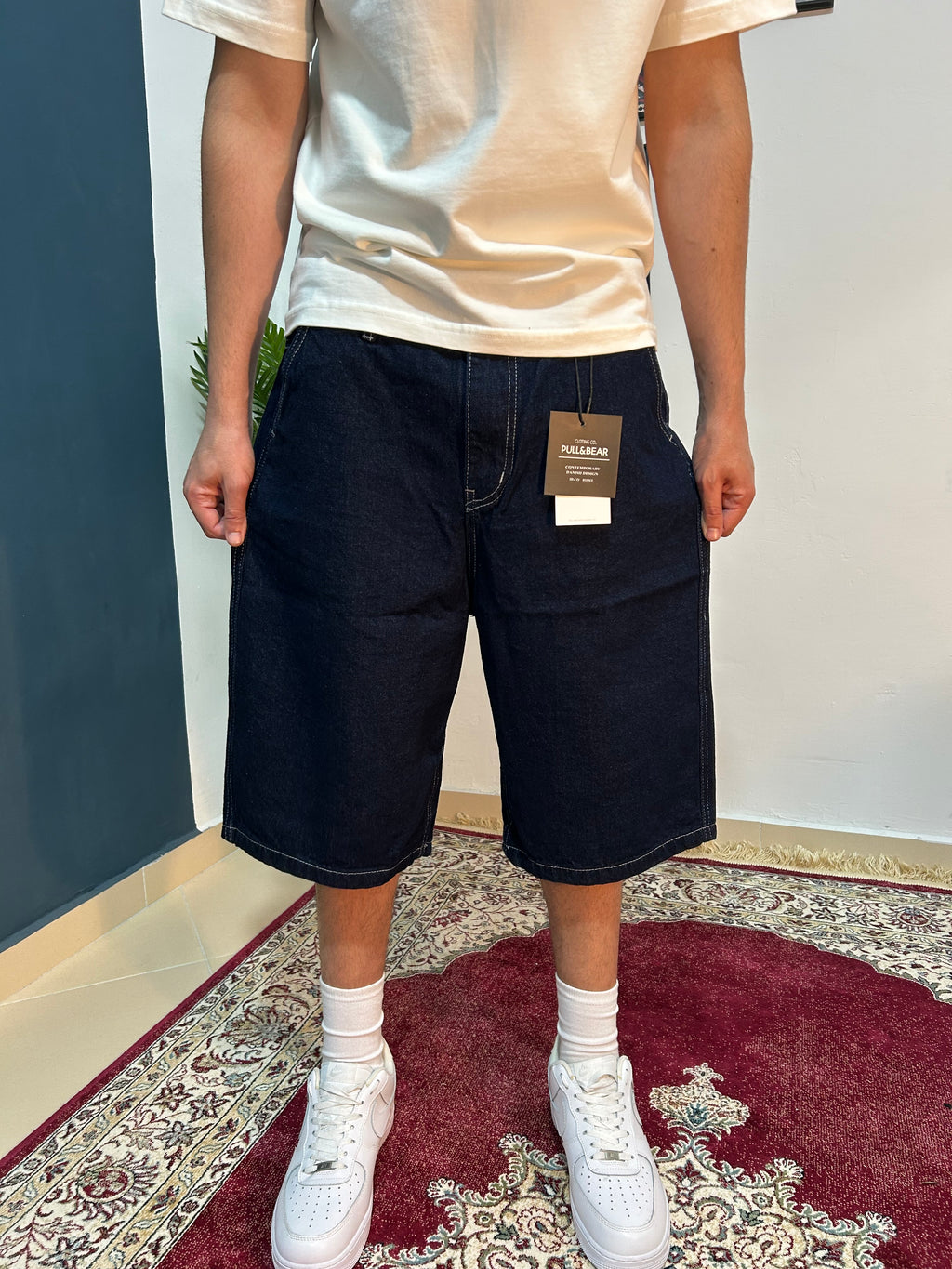 raw denim baggy shorts