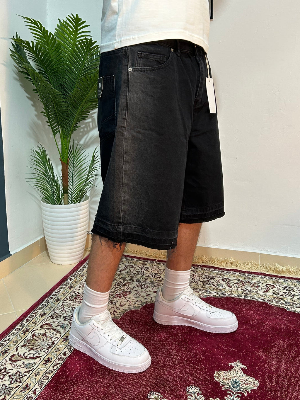 black baggy jeans shorts