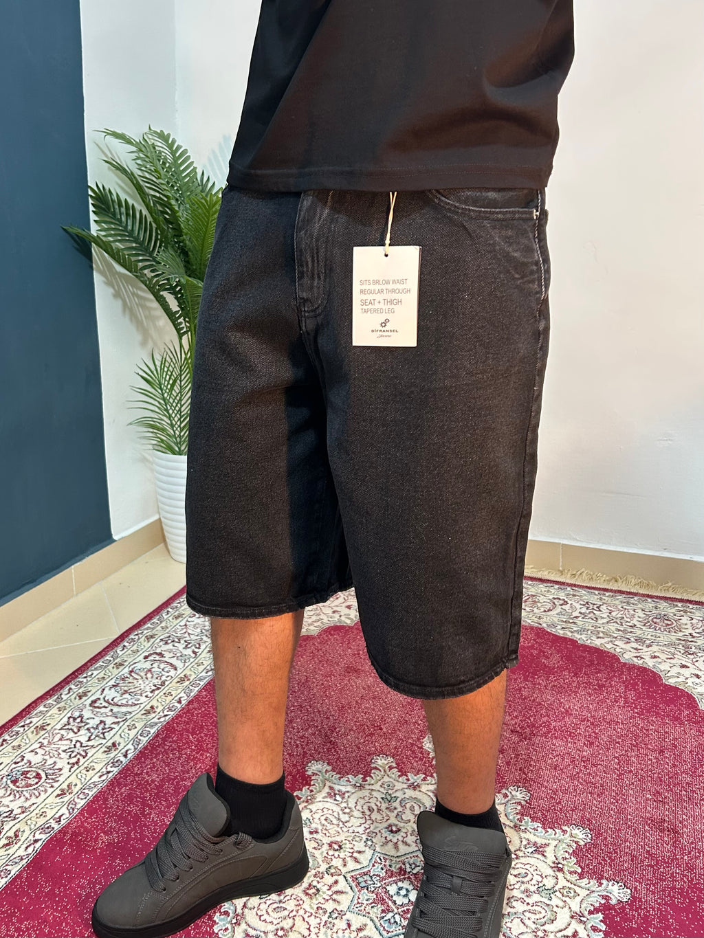 grey black baggy shorts