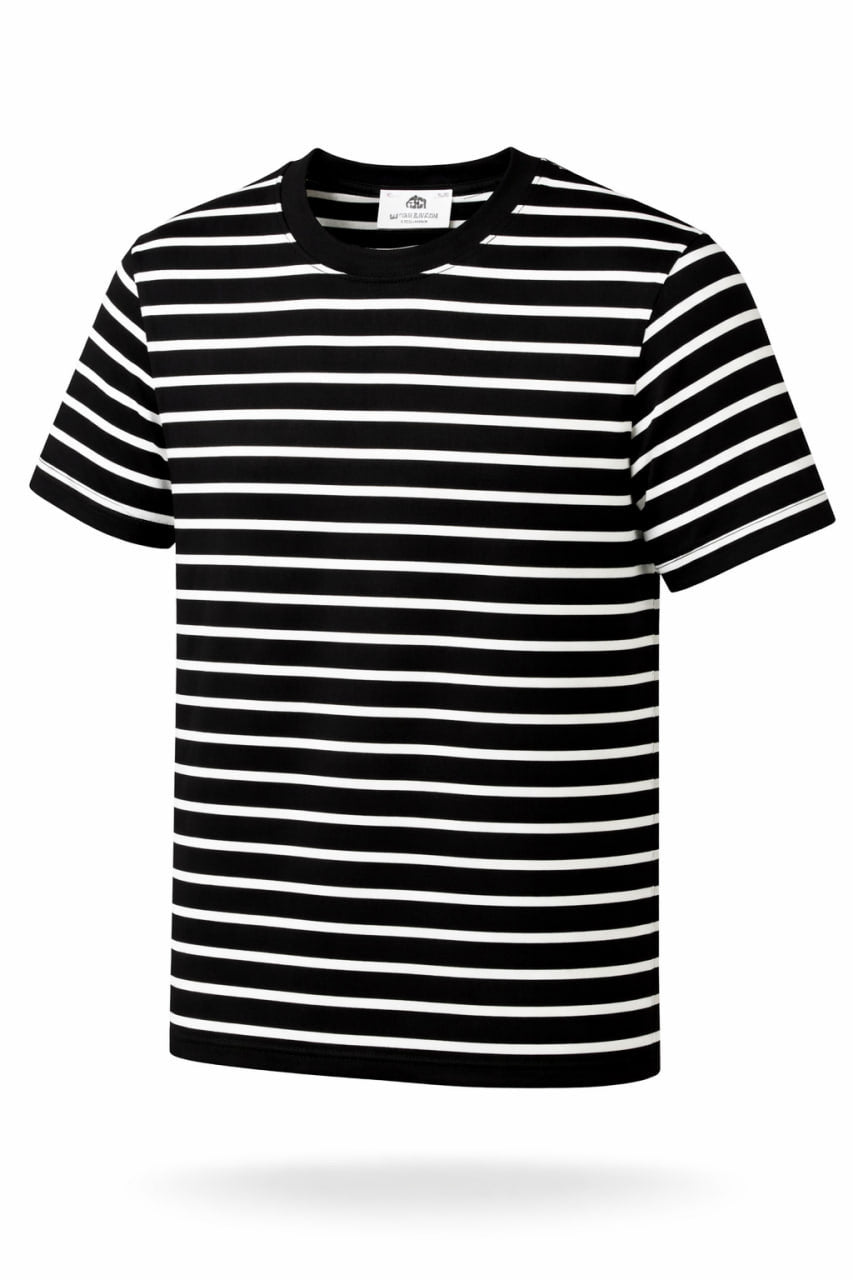 Black T-shirt withe white stripes