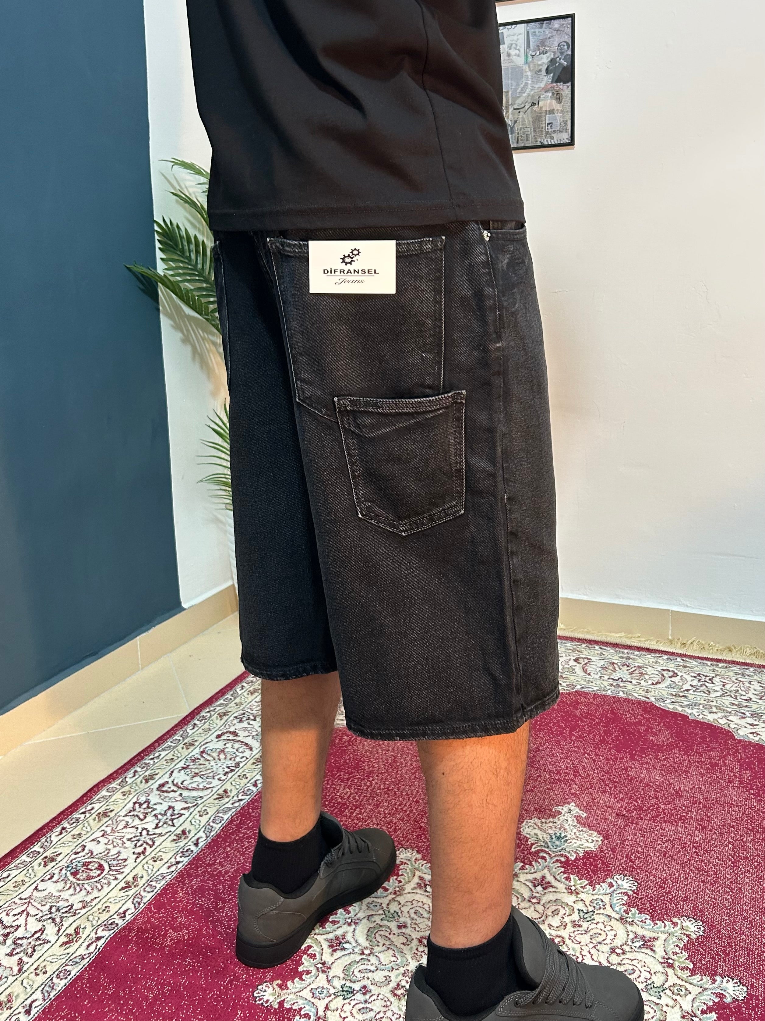 grey black baggy shorts
