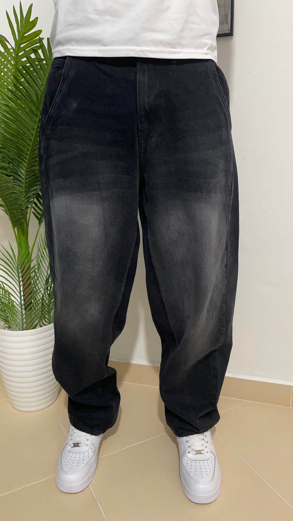 Washed black ballon jeans