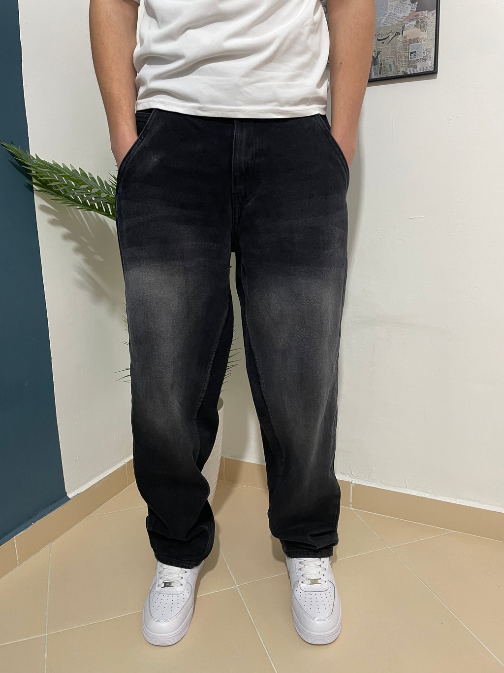 Washed black ballon jeans