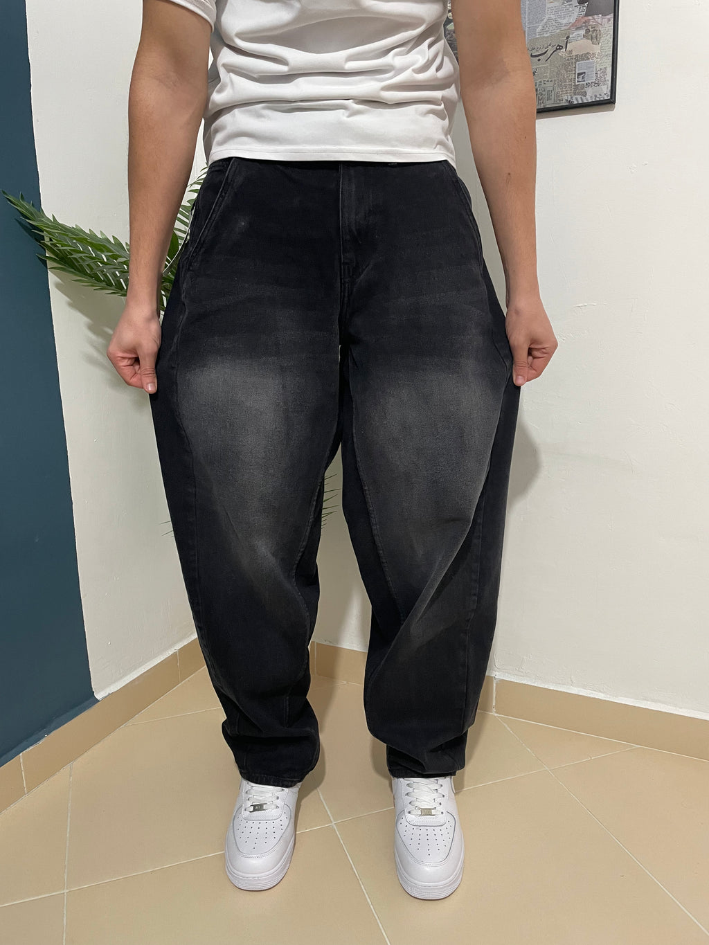 Washed black ballon jeans