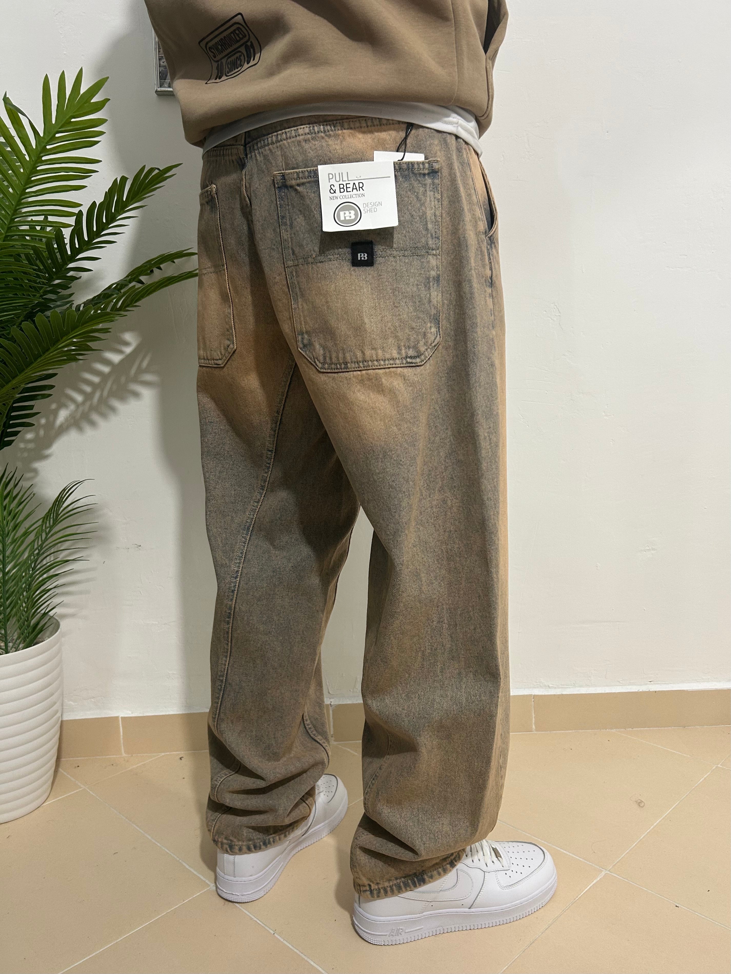 brown wash balloon jeans