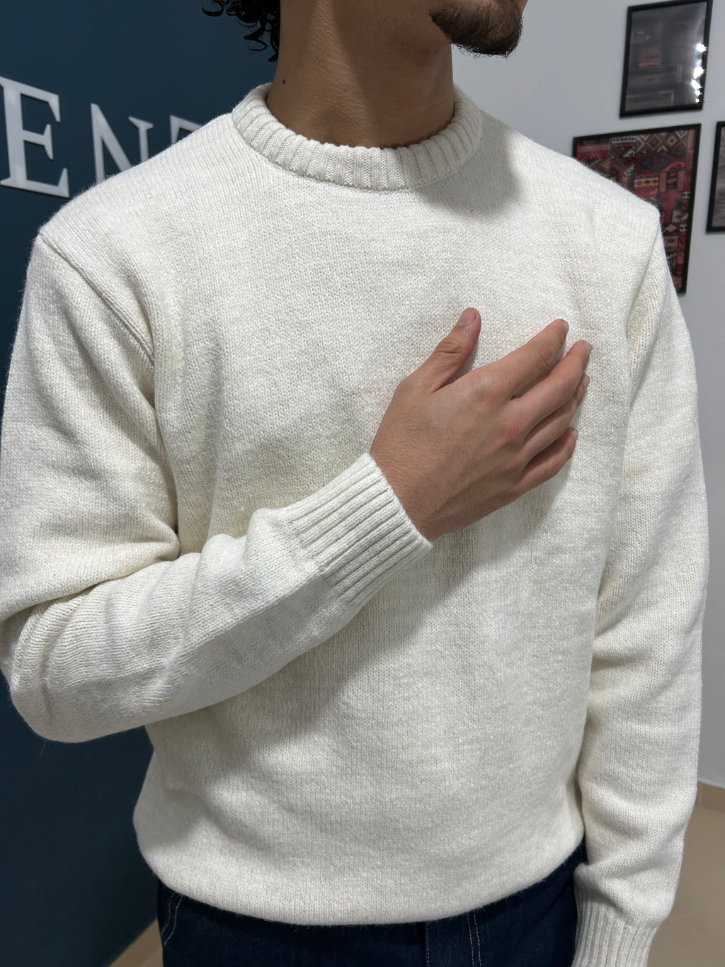 white sweater